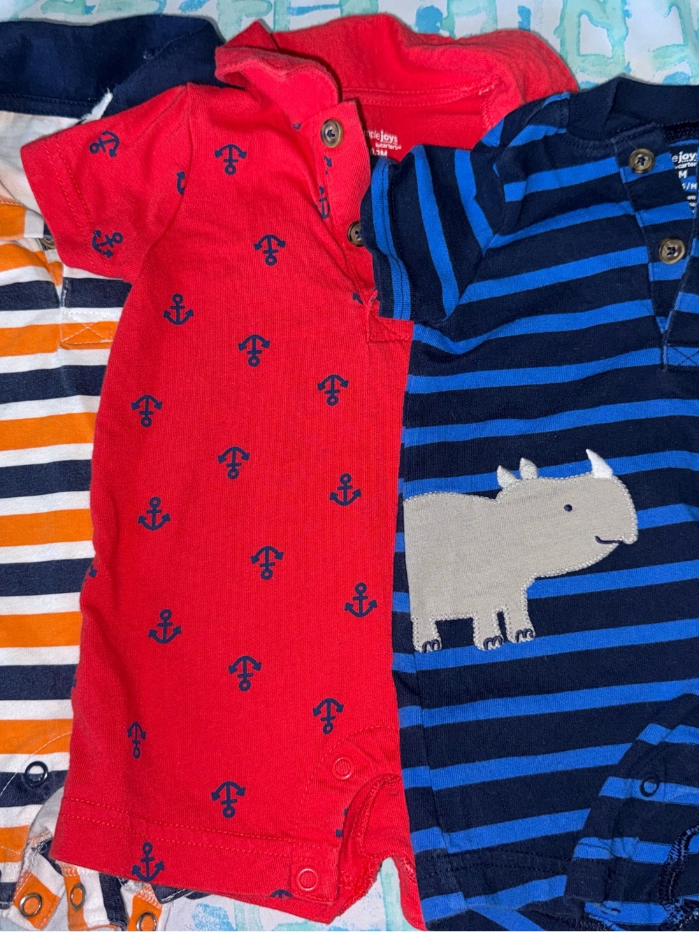 3 pk Red Anchor Short-Sleeve Baby Bodysuit